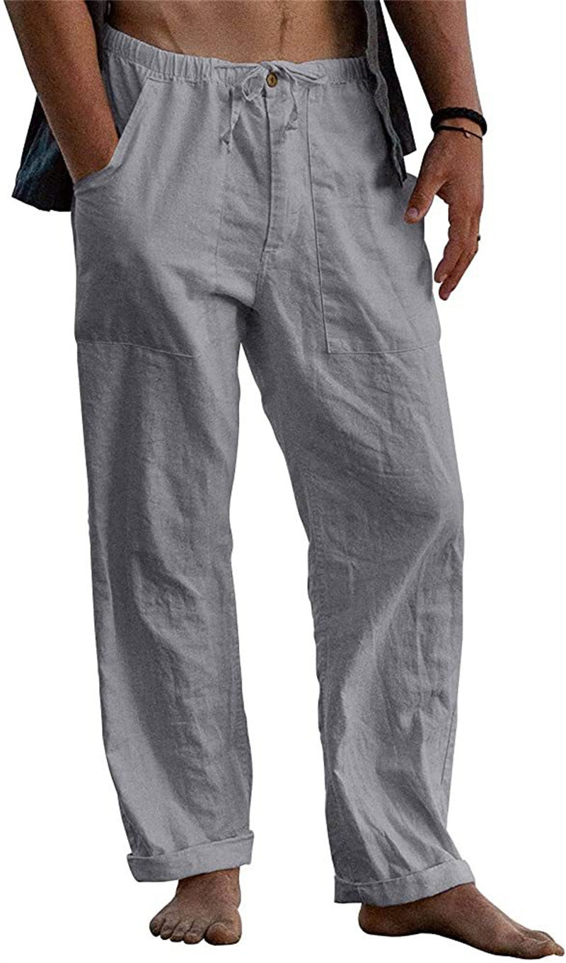 Men's Linen Casual Drawstring Loose Pants Grey
