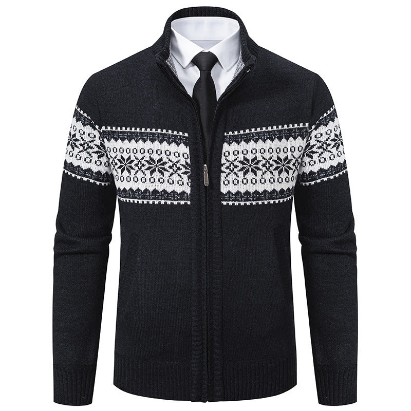 European Size Autumn And Winter Knitting Cardigan Top Coat For Men Black Polyster