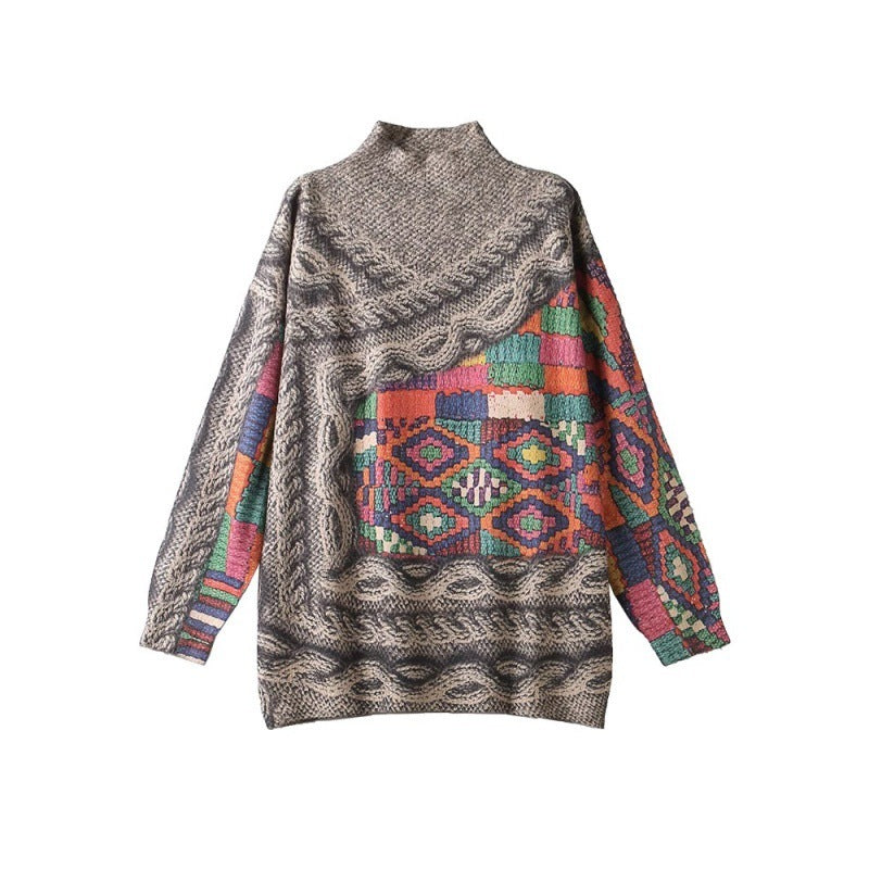 Autumn And Winter New Printing Fashion Loose Large Version Of The Knitted Jacket Image color One size Polyester