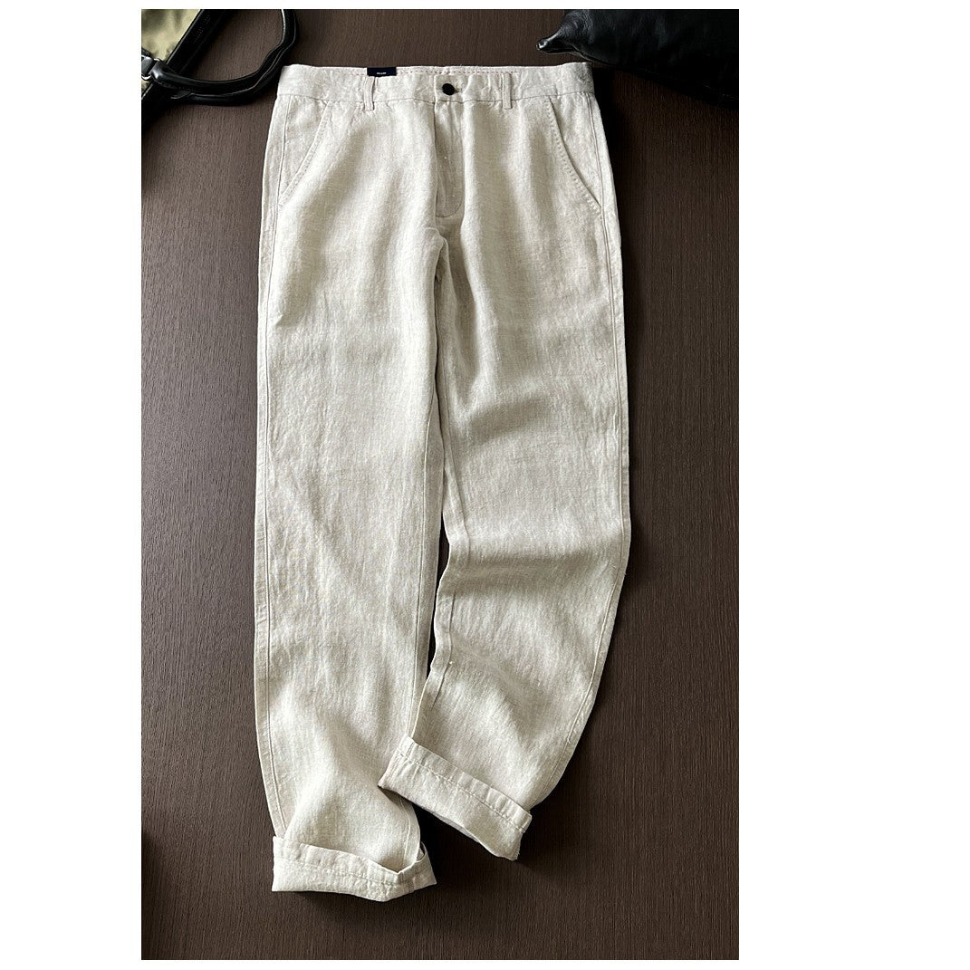 Men's Linen Straight Casual Pants Hemp Color