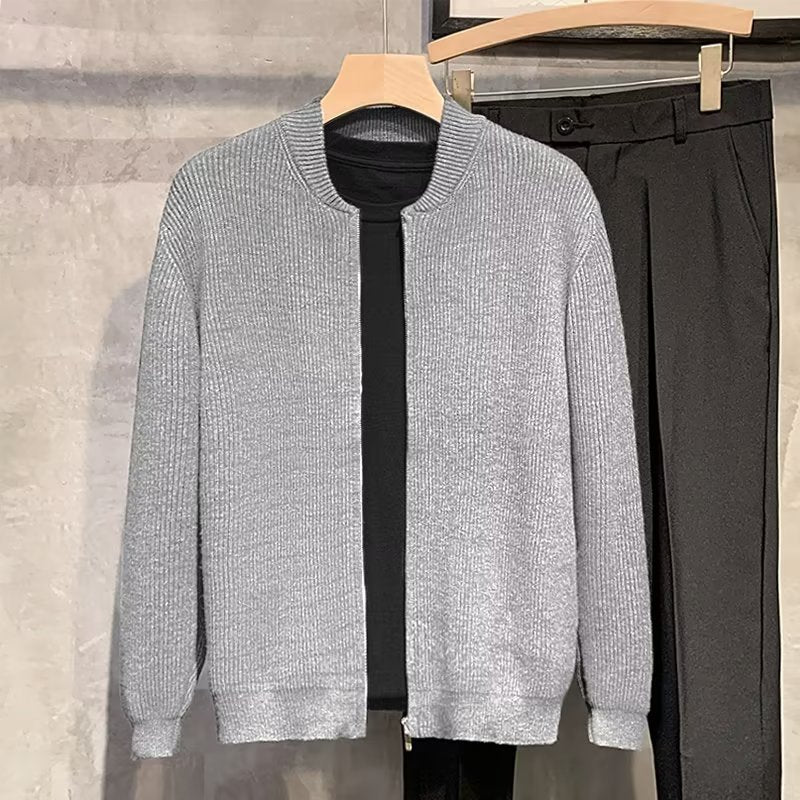 Double Zipper Cardigan Sweater Men's Knitwear Coat Gray