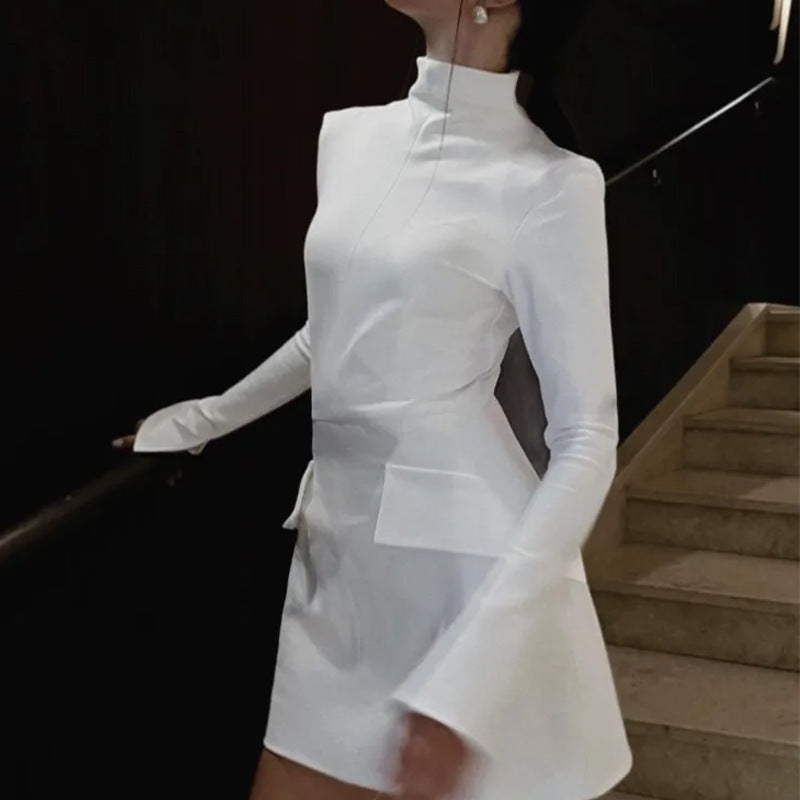 Fashion Slim-fit Long-sleeved Dress Sexy Hip-overing Temperament Elegant Dresses Women's Clothing White