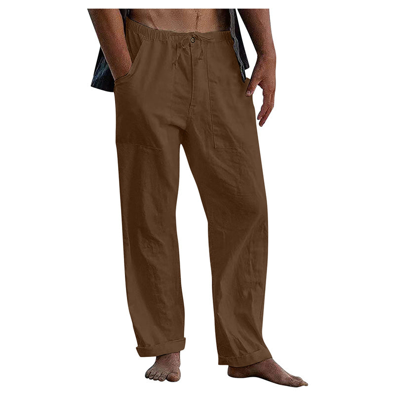 Men's Linen Casual Drawstring Loose Pants Brown