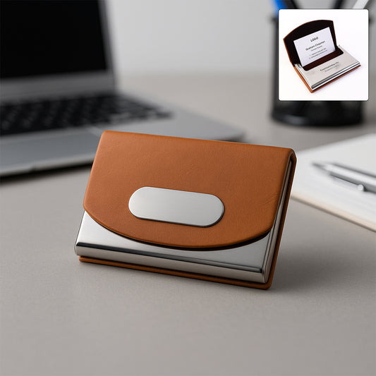 Leather Stainless-steel Business Card Holder (1 Pc)