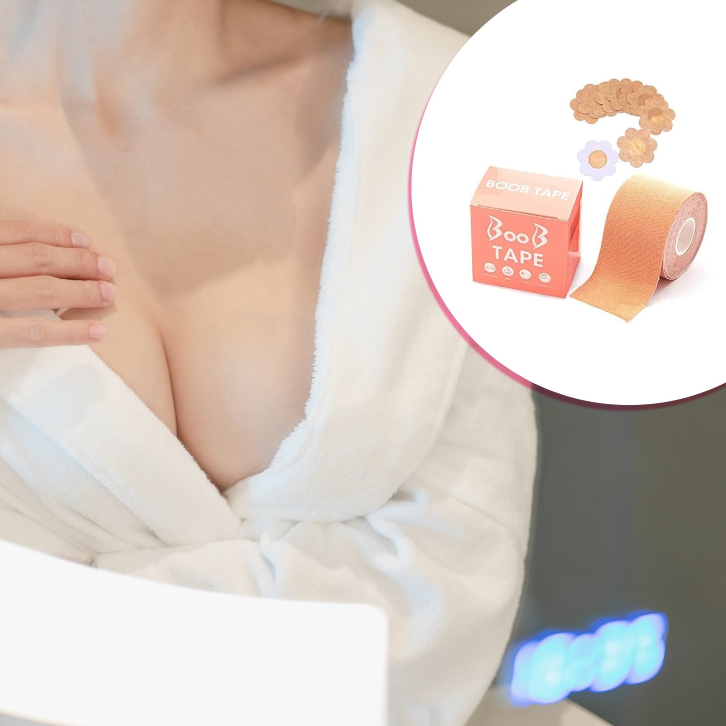 6596 Boob Tape With 10 Pairs Nipple Cover Cotton Wide Thin Breast Tape - Womens Girls Breast Lift Booby Tape - Push Up Lifting Tape - Suitable For All Breast Types - Breast Lift Bra Tape - Bob Tape For Natural Breast Lift (1 Pc 5 Meters)