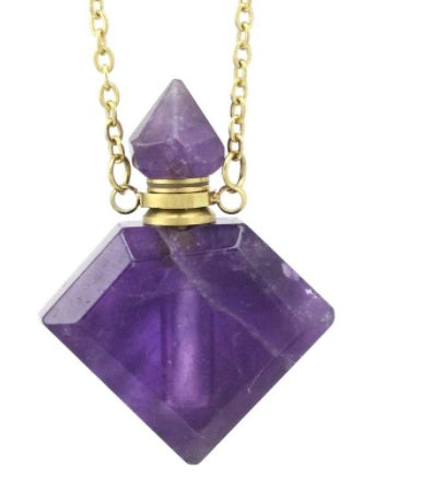 Natural Crystal Diamond Perfume Bottle Aromatherapy Bottle Necklace Pendant Purple