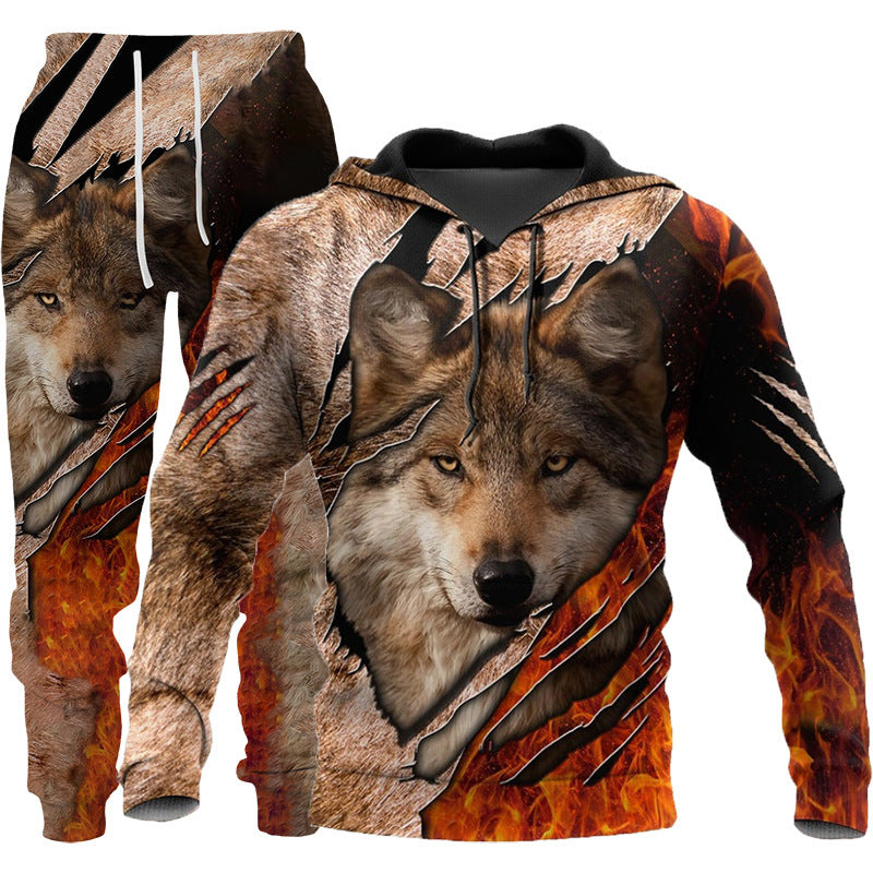 3D Wolf Print Tracksuit Men Sportswear Hooded Sweatsuit Two Piece Outdoors Running Fitness Mens Clothing Jogging Set Set seven