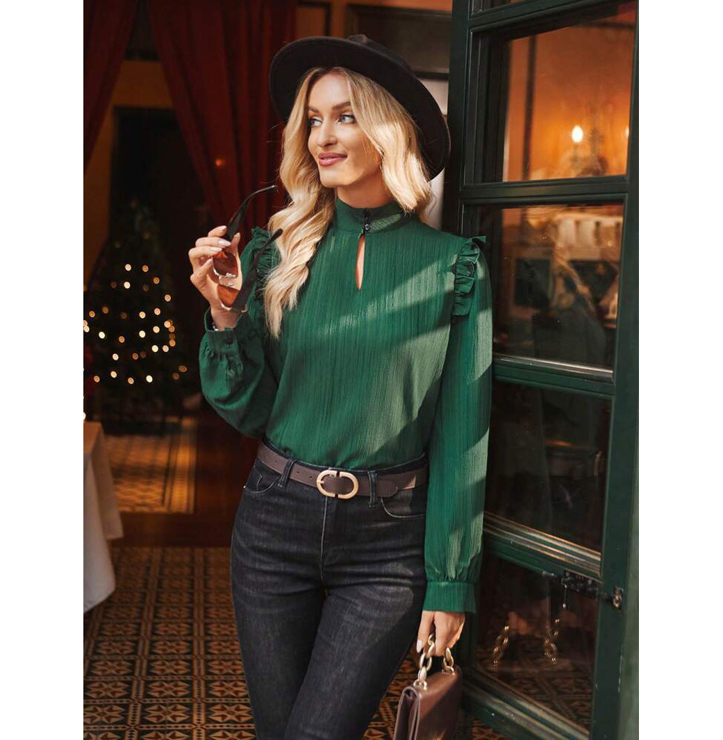 Fashion Tops Long Sleeve Autumn Open-hole Neckline Decoration