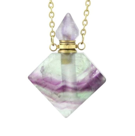 Natural Crystal Diamond Perfume Bottle Aromatherapy Bottle Necklace Pendant Fluorite