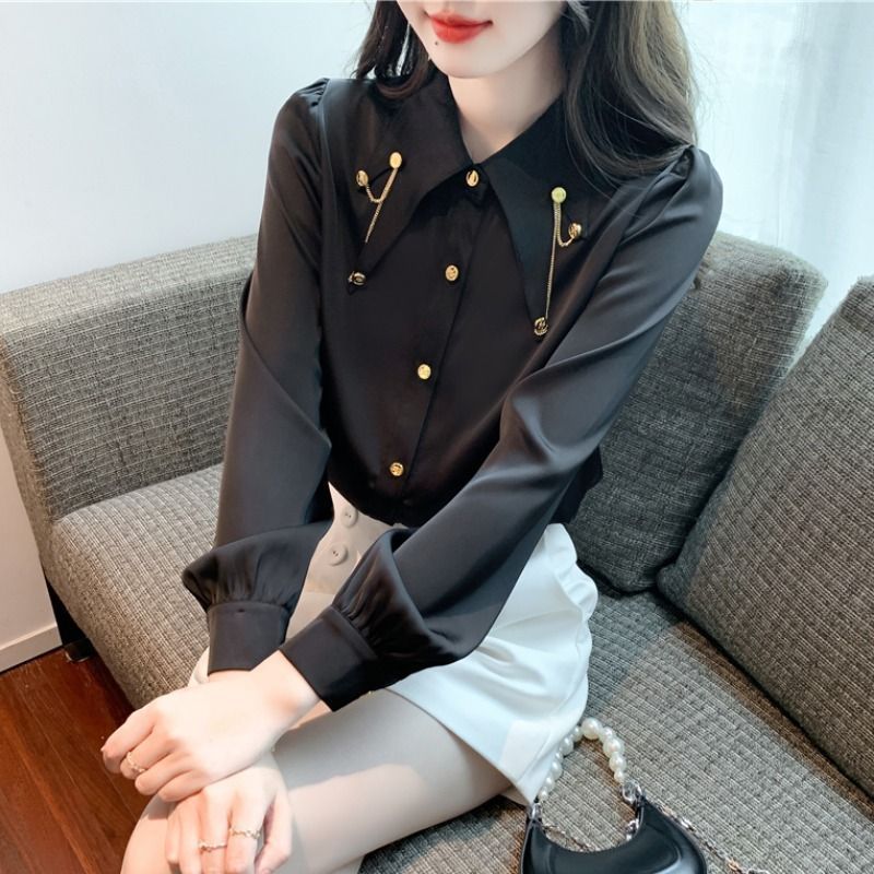 Western Style Chiffon Shirt Fashion Chain Patchwork Top