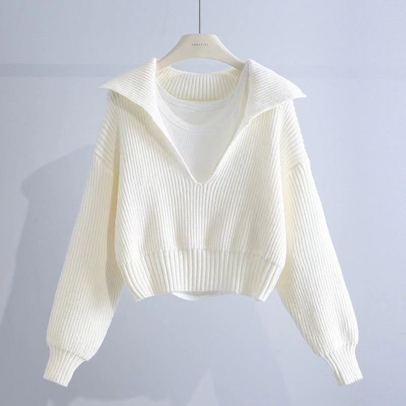 Sailor Collar Thick Loose Short Sweater White