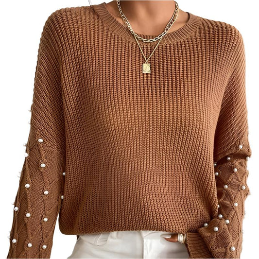 Winter New Pure Color Warm Keeping Knitted Pullover For Women Brown