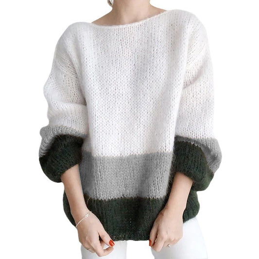 New Autumn And Winter Temperament Commute Color Matching Knitted Sea Furry Sweater