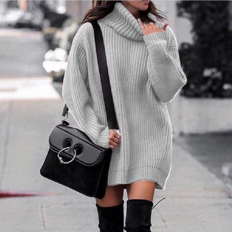 Fashionable Knitted Dress Sweaters Women's Clothing Light Gray Cashmere