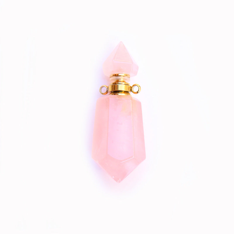 Natural Crystal Perfume Bottle Chain Pendant Pink Crystal