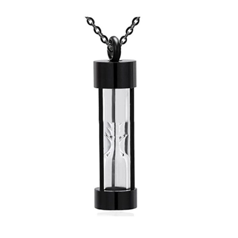 Stainless Steel Glass Hourglass Perfume Bottle Urn Pendant Black