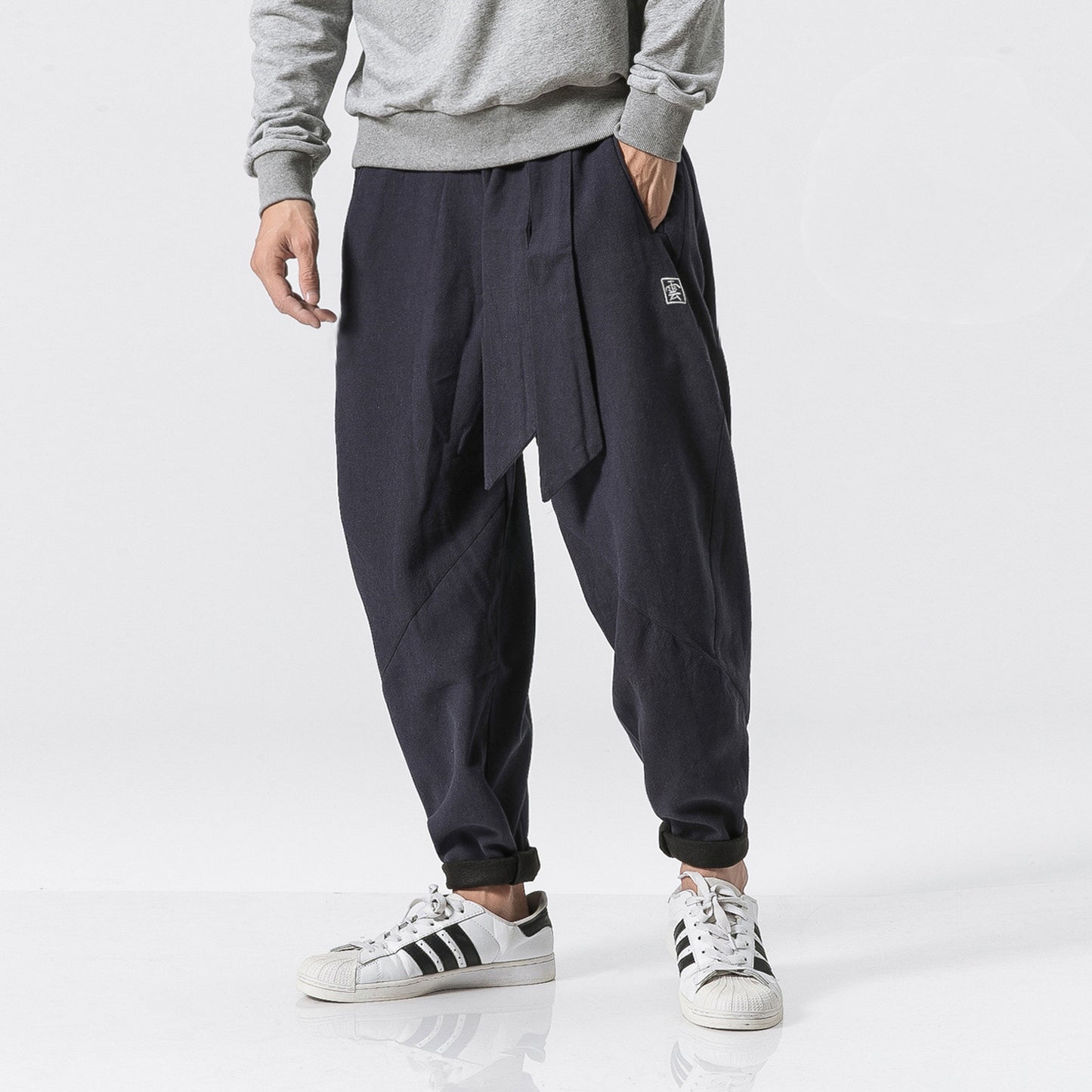 Casual Pants Plus Cashmere Men Navy Blue