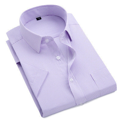 Summer New Men's Business Short-sleeved Shirts, Vertical Tooling Men's Casual Shirts Purple D081