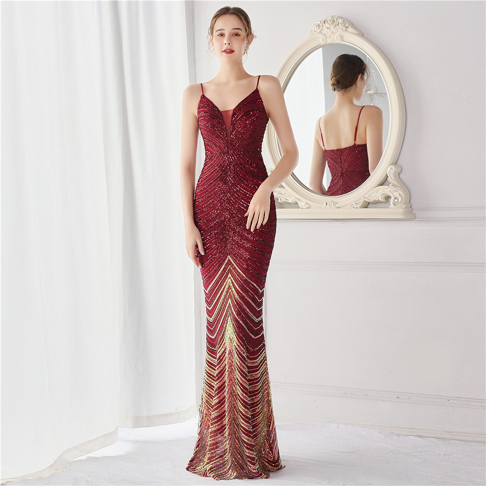 Dream Celebrity Party Party Evening Dress Long Slim Purplish red