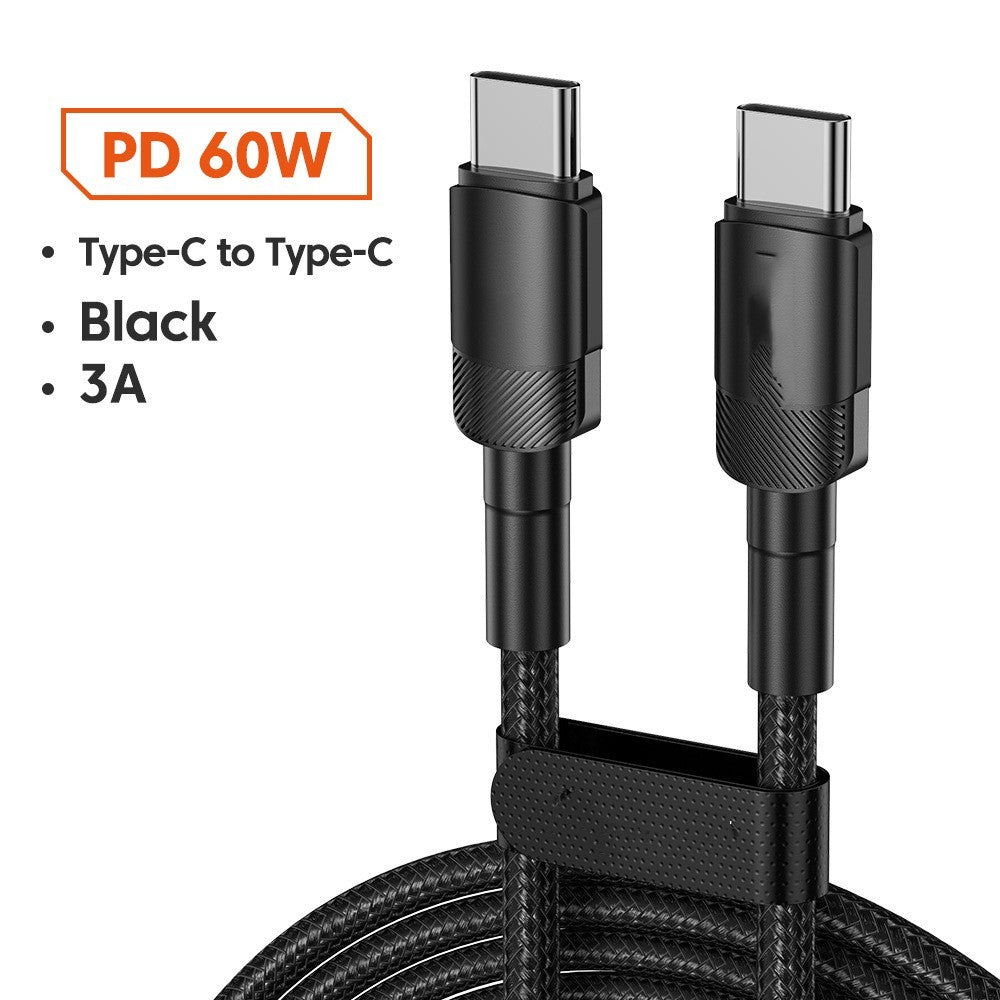 Aluminum Alloy Data Cable PD100W Quick Charge Cable USB Charging Cable C60W black