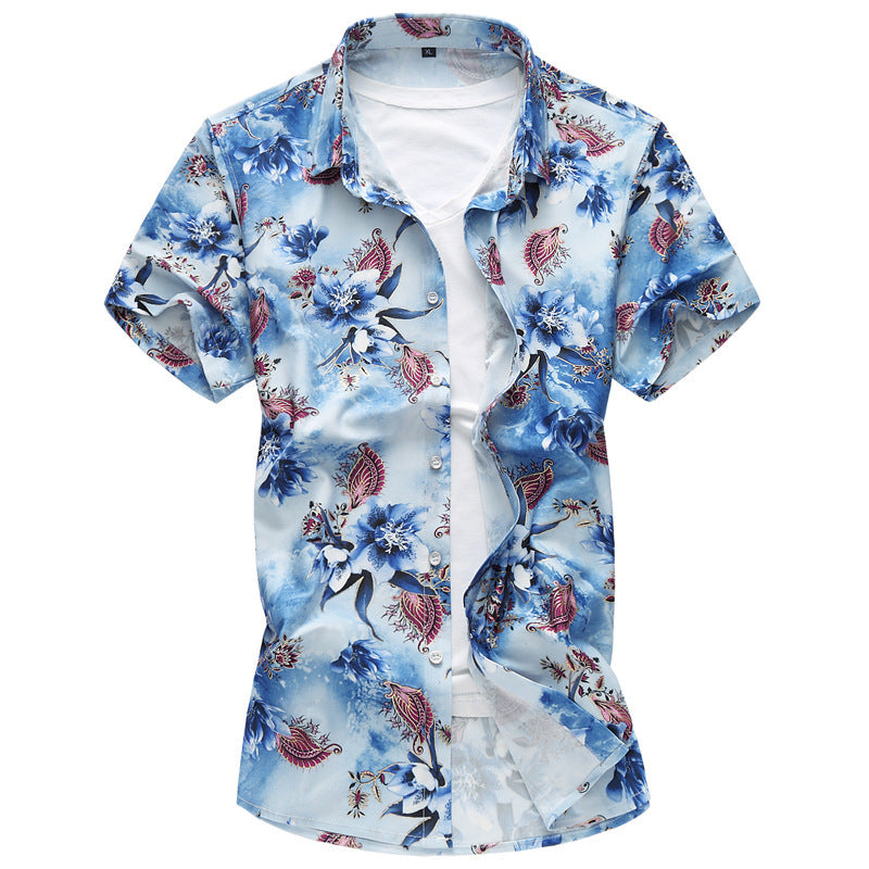 Men's Short-sleeved Shirts Fashion Trends Blue