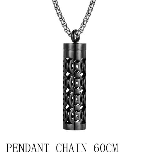 Titanium Steel Hollow Aromatherapy Necklace Perfume Diffuser Black Pendant Black Chain