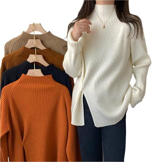 Autumn And Winter New Half Turtleneck Pullover Beige Free Size