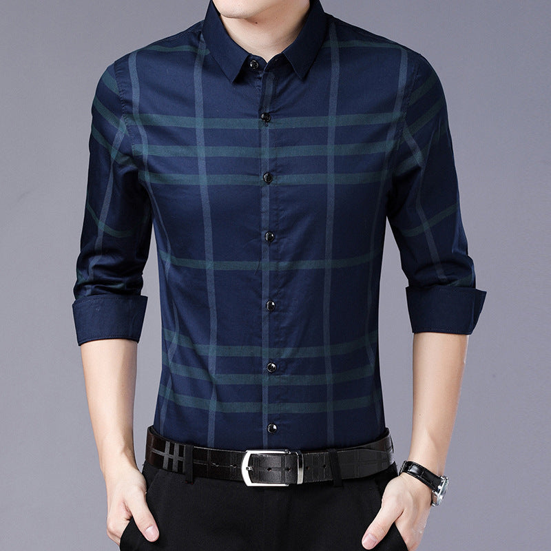 Men's Shirts New Fall Business Casual Men's Wear Blue Green