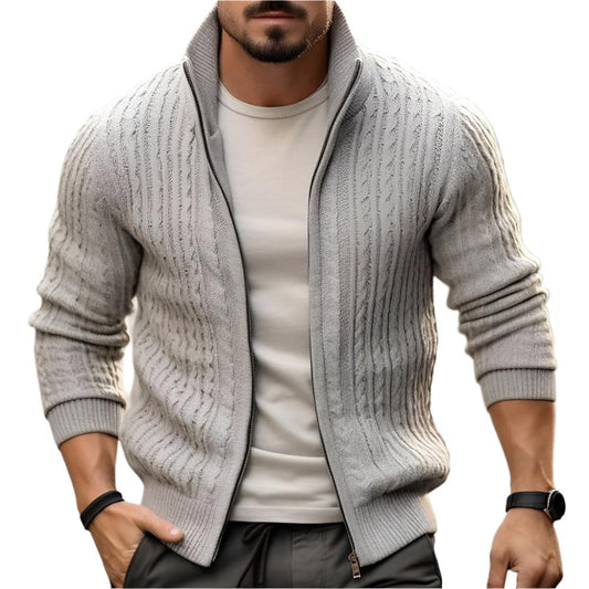 Men's Thickened Casual Stand Collar Thick Sweater Light Gray