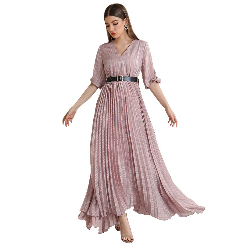 Single-shoulder Chiffon Suspender High Waist Women's Dress Pink