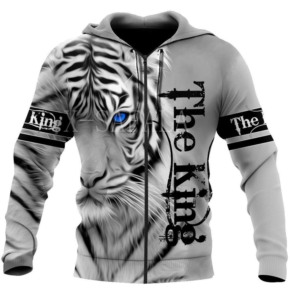 Cool White Tiger 3D All Over Print Hoodie Men Sweatshirt Zip Pullover Casual Jacket Zipper