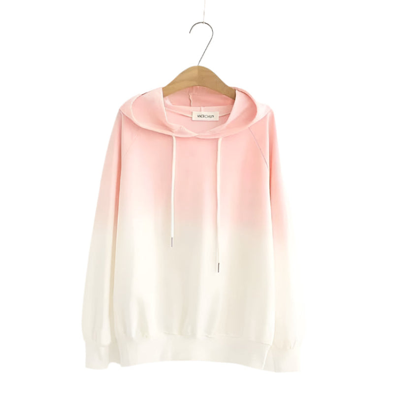 Small Fresh Gradient Color Long Sleeve Hoodie Pink OneSize