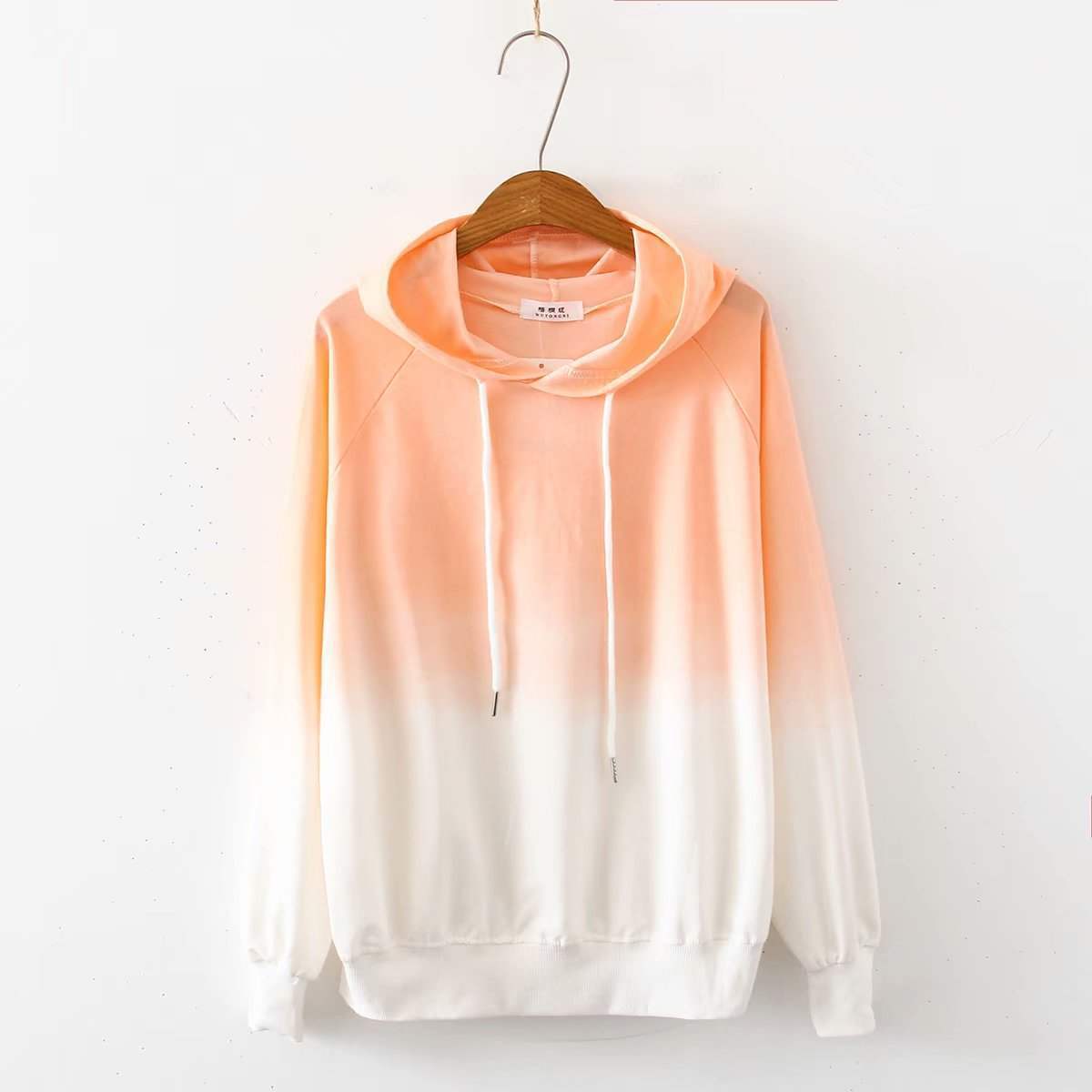 Small Fresh Gradient Color Long Sleeve Hoodie Orange OneSize