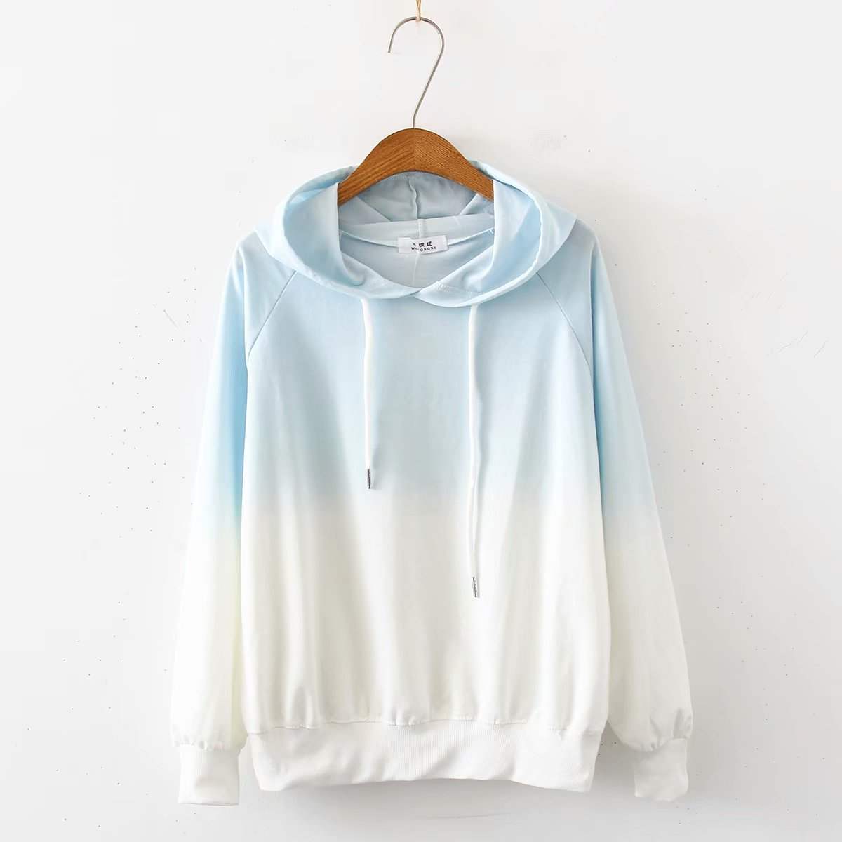 Small Fresh Gradient Color Long Sleeve Hoodie Blue OneSize