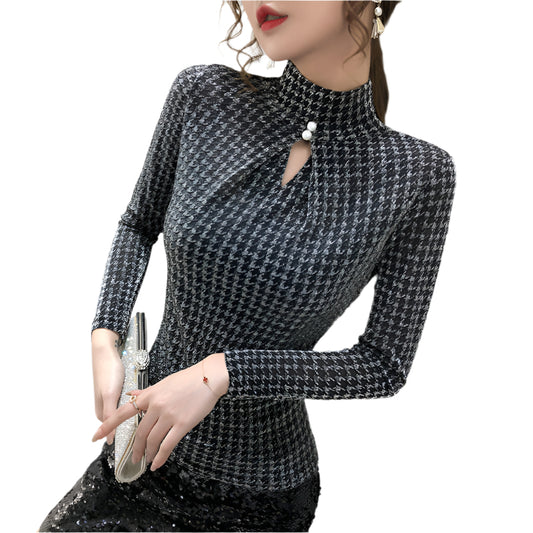 All-match Bright Silk Bottoming Shirt Women Long-sleeved T-shirt Silver