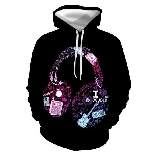 Musical Note Printed Sweater Men And Women Couple Hoodie Plus Size H