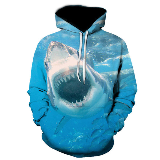 Shark Pullover Loose Hoodie For Men And Women 3 D Hoodies Blue