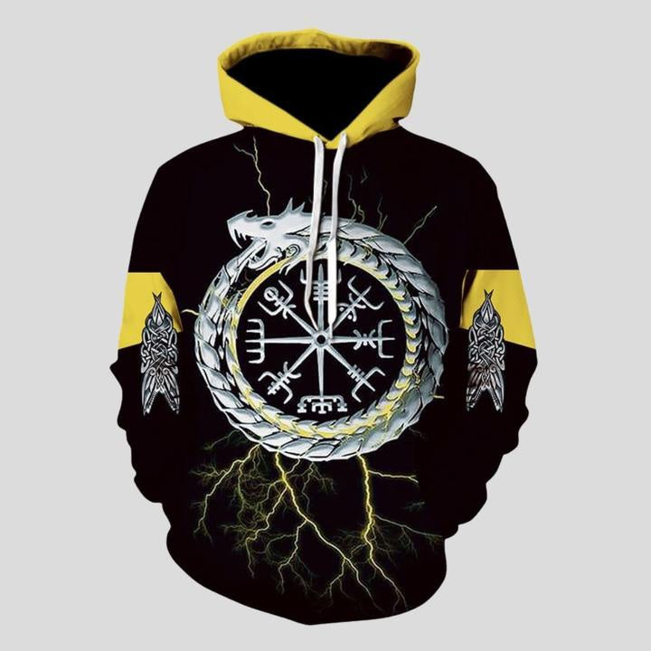 Men's Loose Printed Pullover Hoodie B