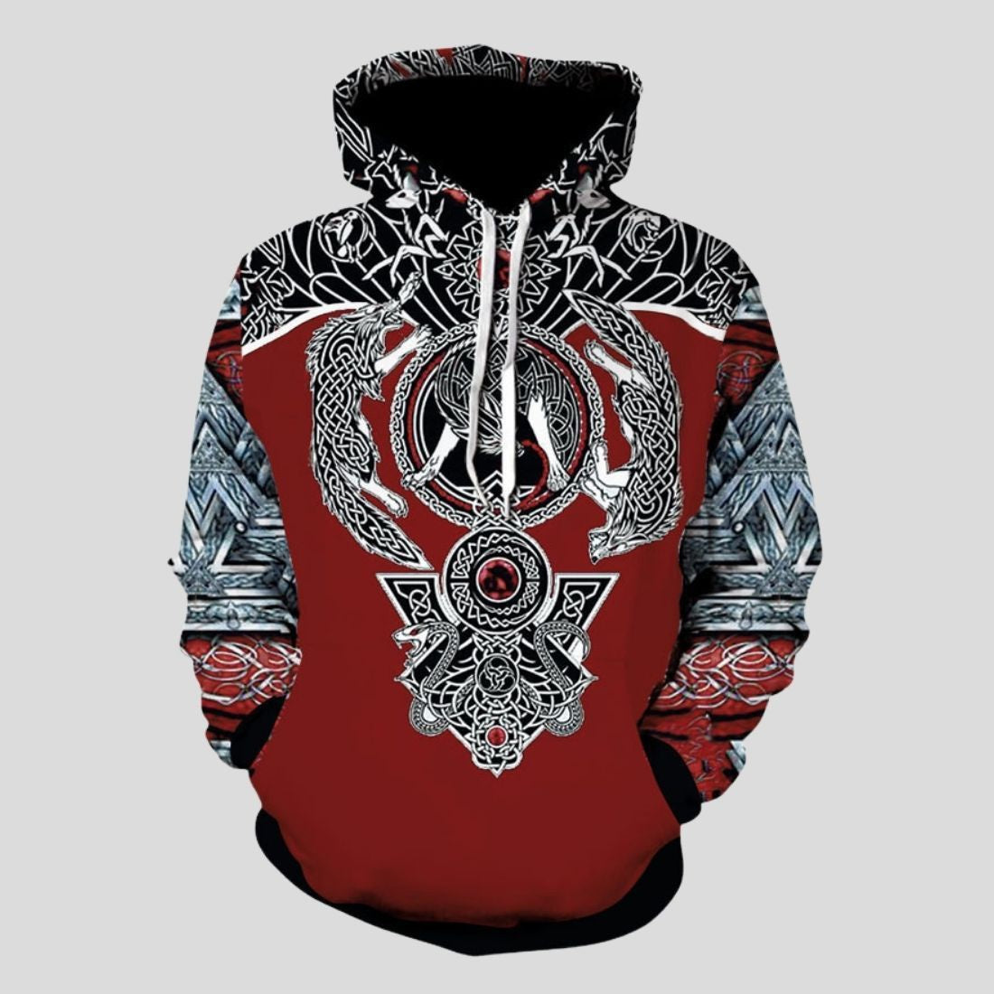 Men's Loose Printed Pullover Hoodie D