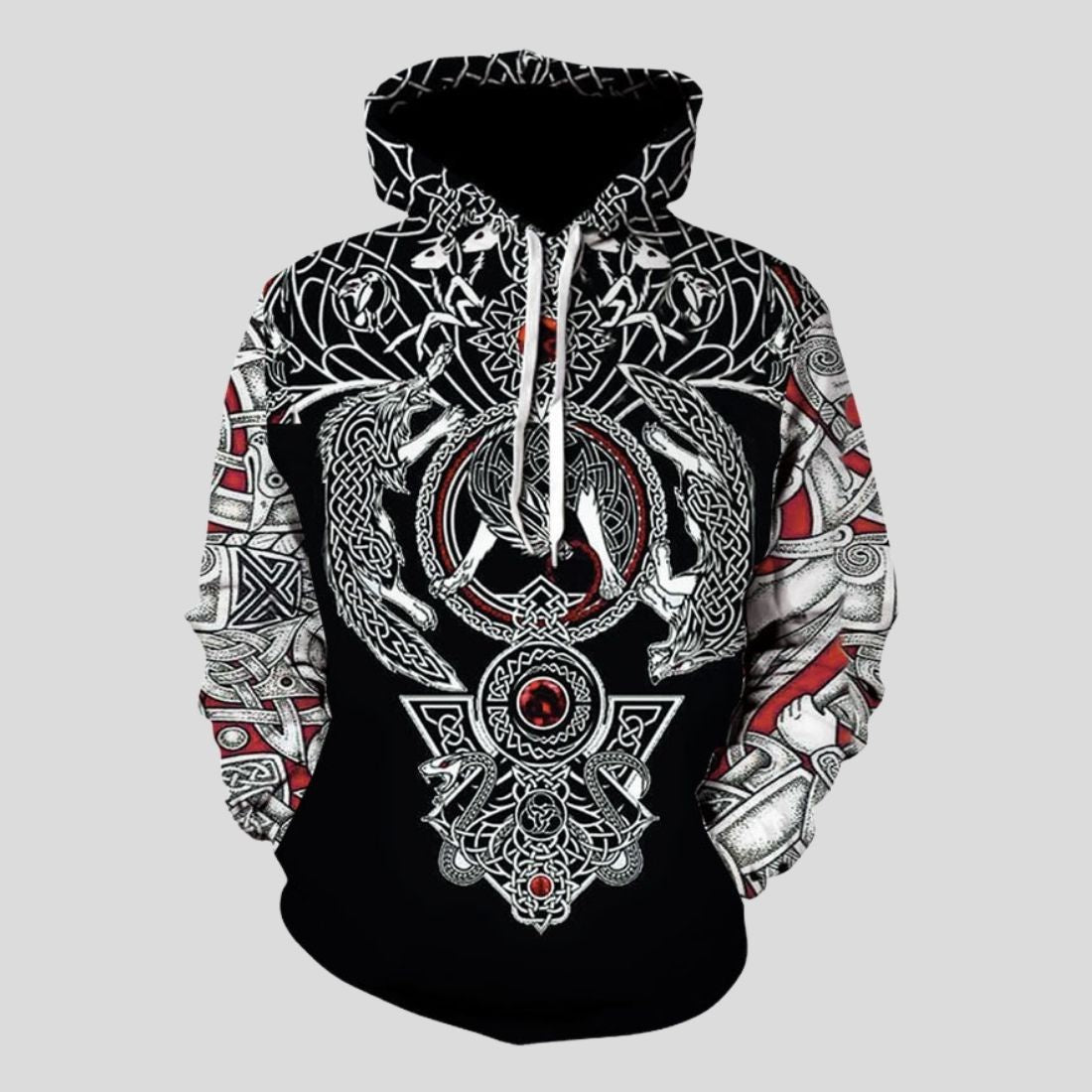 Men's Loose Printed Pullover Hoodie F