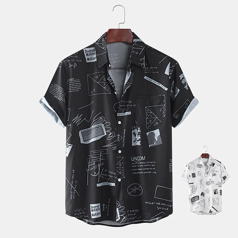 Cross-Border New Men's Casual Shirts Graffiti Fashion Printed Short-Sleeved Shirts Men's Lapel Shirts