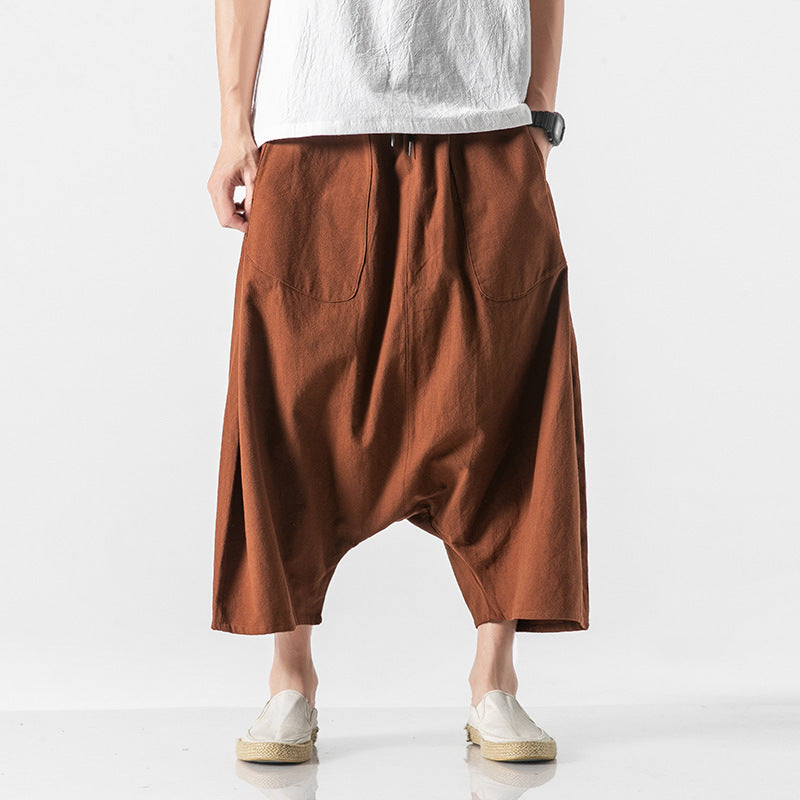 Men's Cotton And Linen Casual Pants Brown