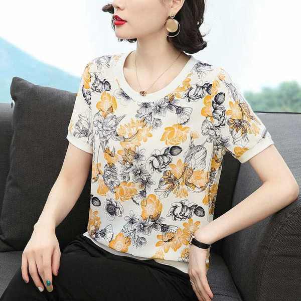 Bottoming Shirt Women Middle-Aged And Elderly Printed Long-Sleeved T-Shirt Women'S Top 4 Style