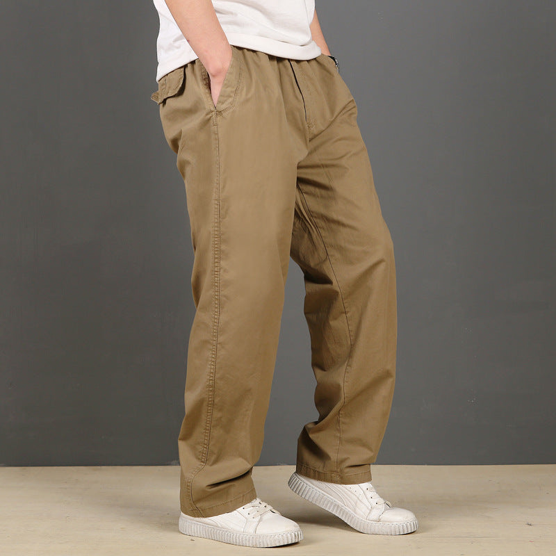 Men's Casual Pants Straight-leg Pants Thin Loose Work Pants Plus Fat Plus Size Elastic Waist Fat Man Pants Khaki