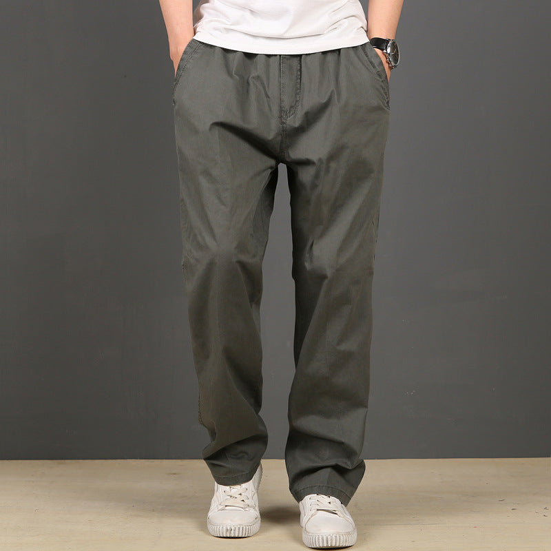 Men's Casual Pants Straight-leg Pants Thin Loose Work Pants Plus Fat Plus Size Elastic Waist Fat Man Pants ArmyGreen