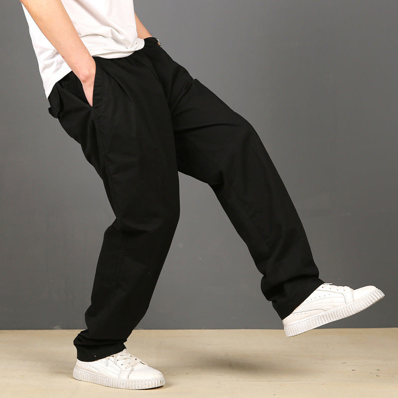 Men's Casual Pants Straight-leg Pants Thin Loose Work Pants Plus Fat Plus Size Elastic Waist Fat Man Pants Black