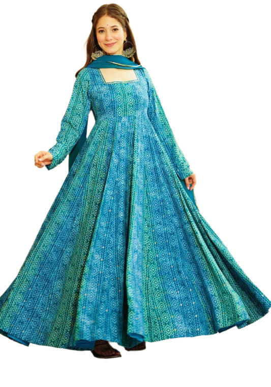 Blue Color Beautiful and Stylish Full Flair Gown for Women Sky Blue Georgette