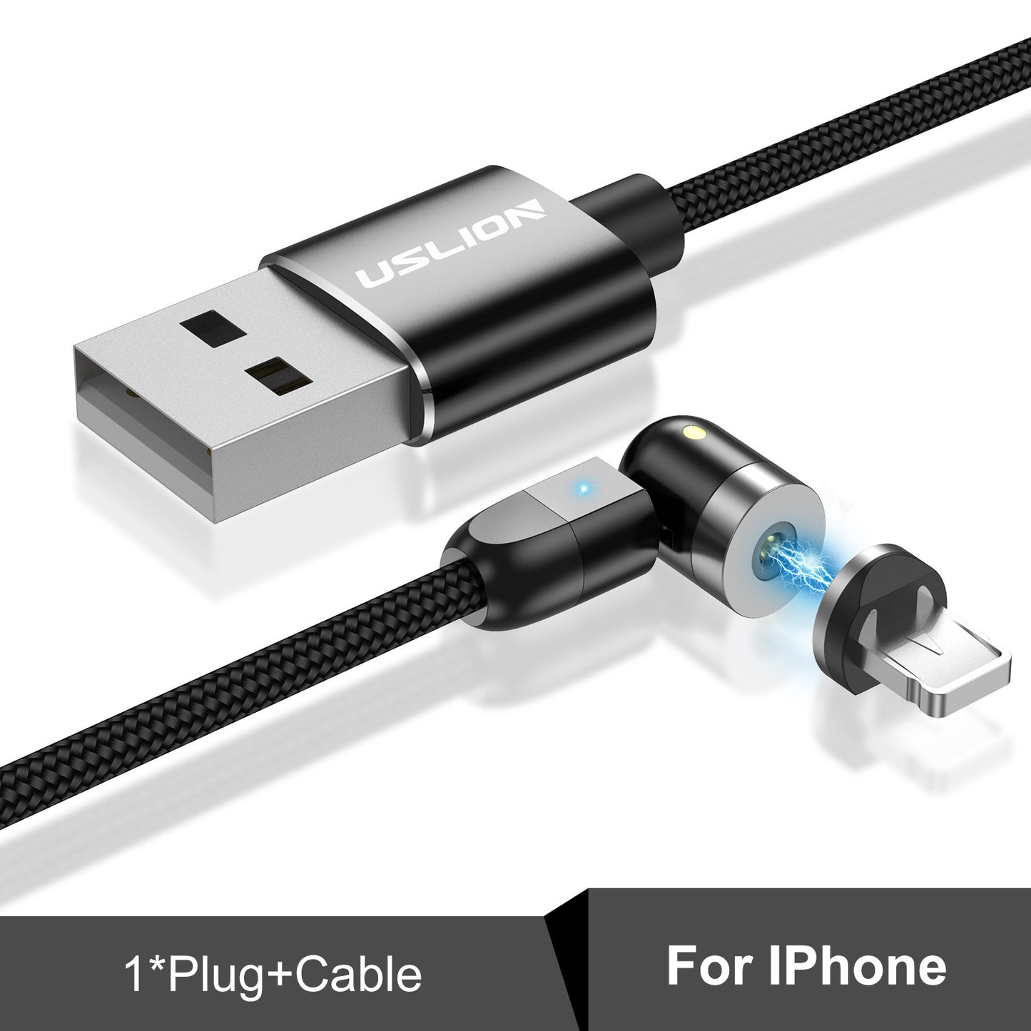 Magnetic data cable Black For iphone 2m