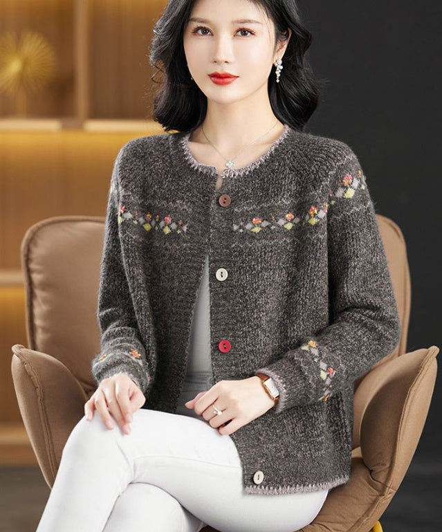 Knitted Cardigan Round Neck Short Loose Sweater