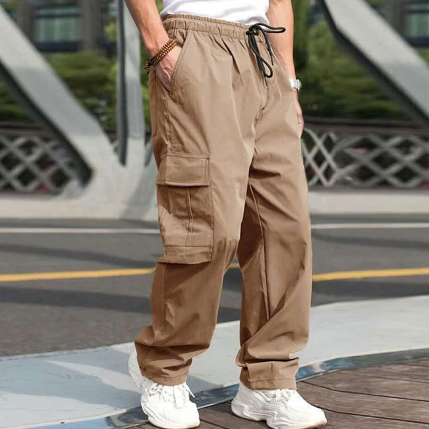 Fashion Loose Straight Casual Trousers Khaki